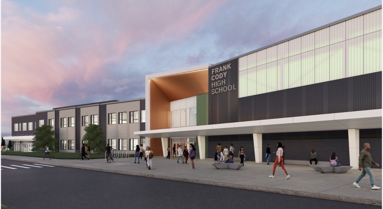 Rendering of the new Frank Cody High School exterior